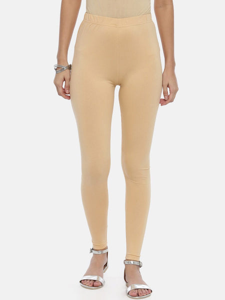 Souchii Beige Solid Slim-Fit Ankle-Length Leggings For Women