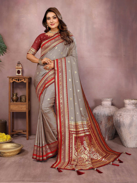 Aastha Fashion Grey Kalamkari Silk Weaving Saree