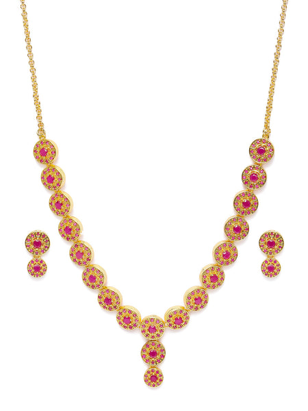 Zaveri Pearls Pink Gold-Polished Cubic Zirconia Studded Jewellery Set