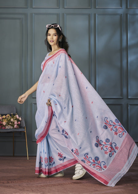 Anaita Lavender Designer Weaving Handloom Linen Saree With Blouse