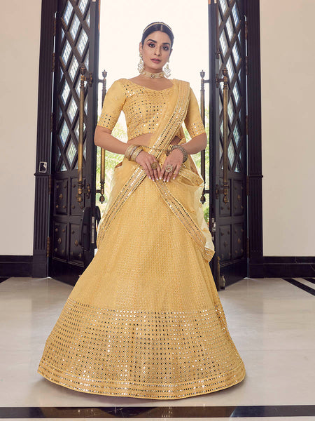 Myra Yellow Georgette Embroidered Designer Lehenga