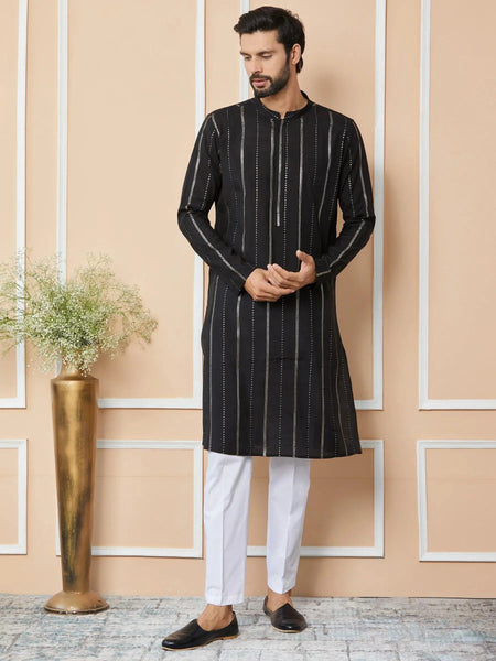 Fabmade Mandarin Collar Long Sleeves Sequined Straight Kurta