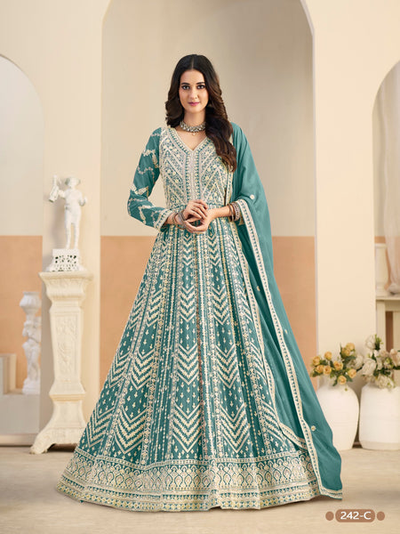 Anaita Light Blue Heavy Embroidered Faux Georgette Anarkali Suit With Salwar