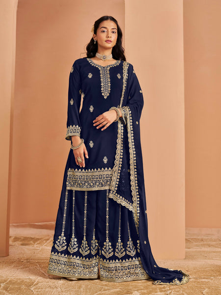 Anaita Navy Blue Premium Georgette Embroidered Stitched Salwar Suit