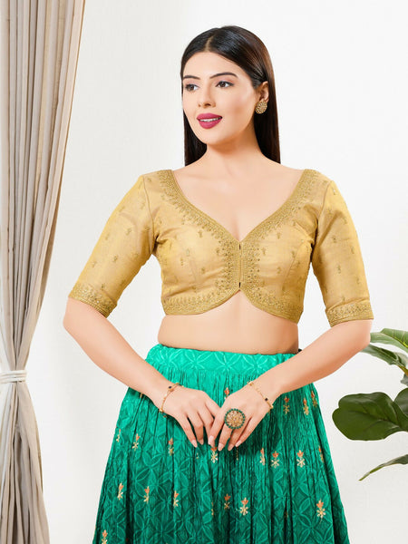 Joban Fashion Gold Tissue Padded Blouse With Sweetheart Neck Elbow Sleeves