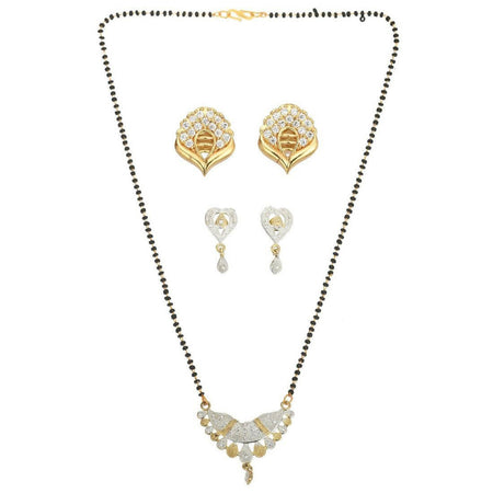 AanyaCentric Gold-Polished Mangalsutra with Pendant, 2 Pair Earrings