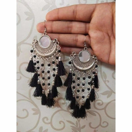 MS Fashion India Alloy Black Color Metal Drops And Danglers Half Chandbali Mirror Earrings