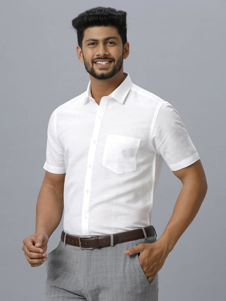 Ramraj Cotton Mens Half Sleeve White Shirt Plus Size - Justice White