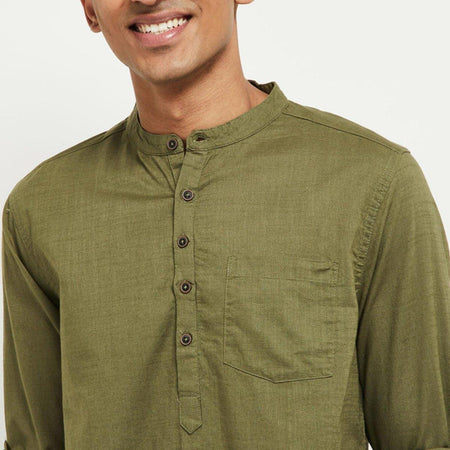 Fabmade Men Olive Green Solid Short Length Kurta