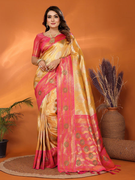 Anaita Yellow Banarasi Tissue Silk Saree With Weaving Work