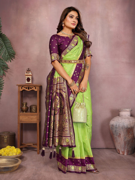 Anaita Parrot Handloom Kalamkari Silk Saree With Zari Woven Work