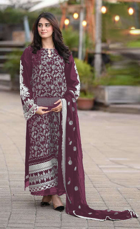 Anaita Purple Embroidered Faux Georgette Salwar Suit