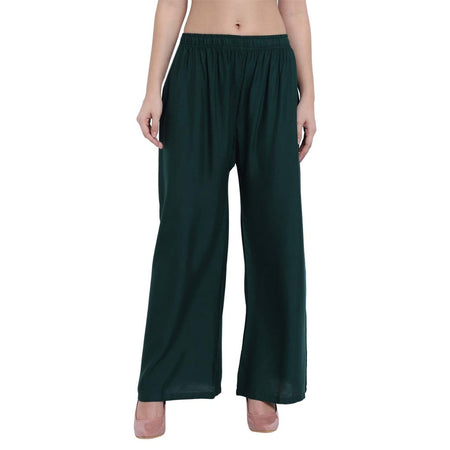 PAVONINE Bottle Color Straight Fit Rayon Fabric Palazzo For Women