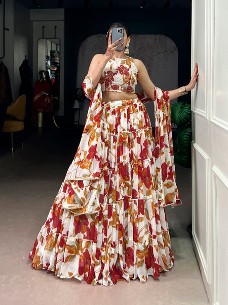 Lorenvalley Fashion Multicolor Marble Floral Printed Lehenga Choli with Dupatta