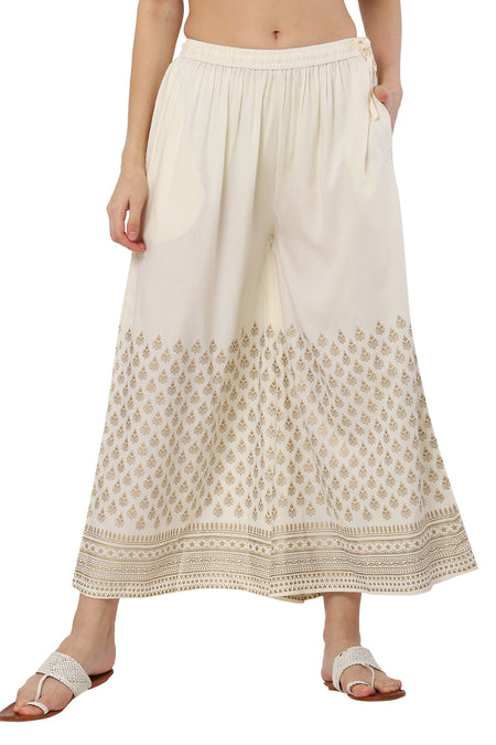 PAVONINE Off-White Color Minar Half Golden Print Sharara For Women