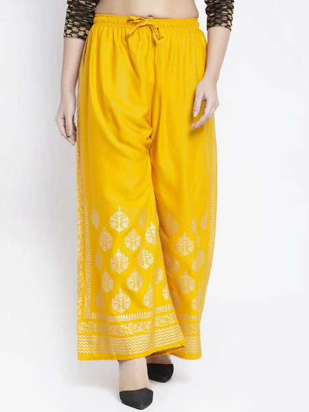 PAVONINE Mustard Color Block Side Printed Rayon Fabric Sharara For Women