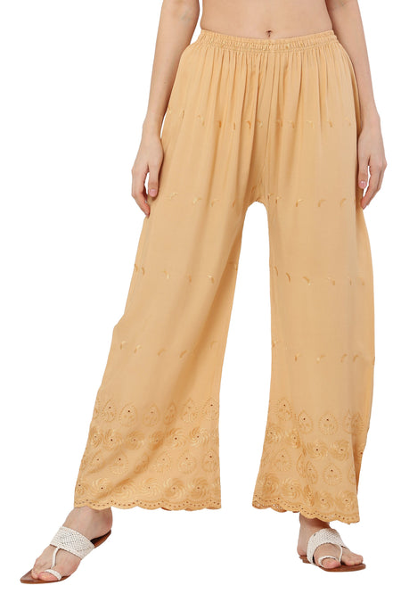PAVONINE Beige Color Half Schiffli Chikankari Rayon Fabric Sharara For Women