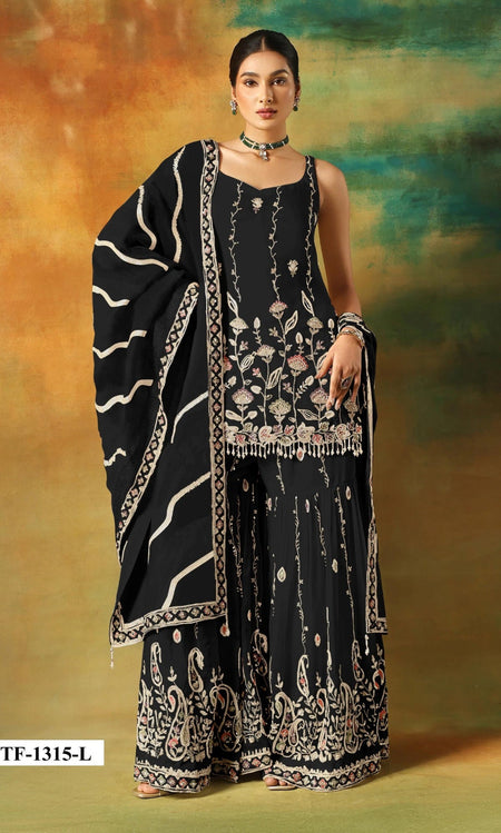 Anaita Black Heavy Fox Georgette Suit With Embroidery Work