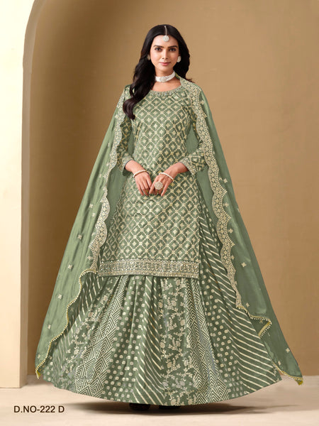 Anaita Dark Magenta Embroidered Chinon Silk Stitched Sharara Suit