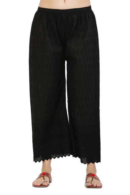 PAVONINE Black Color Full Chikankari Cotton Fabric Sharara For Women