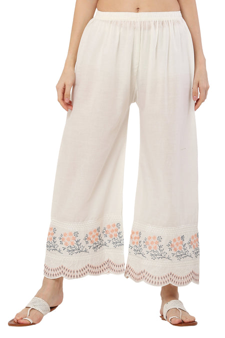 PAVONINE Coral Color Hem Half Chikankari Cotton Fabric Sharara For Women