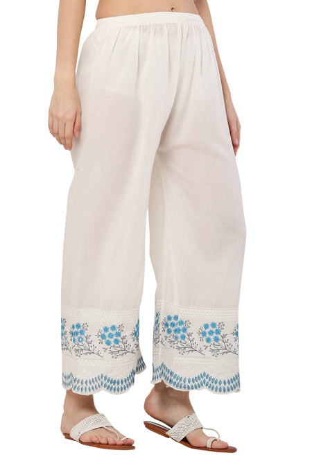 PAVONINE Rama Green Color Hem Half Chikankari Cotton Fabric Sharara For Women