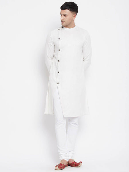 Even Apparels White Rayon Men's Sherwani Kurta With Asymetrical Cut
