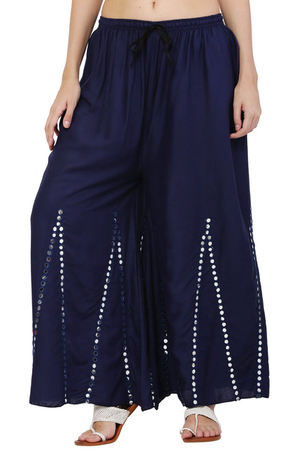 PAVONINE Navy Blue Color Mirror Embroidery Work Gharara