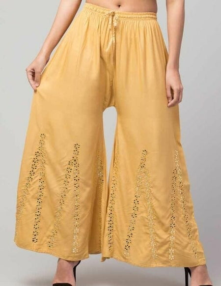 PAVONINE Beige Color Embroidery Floral Patch Work Flared Sharara For Women