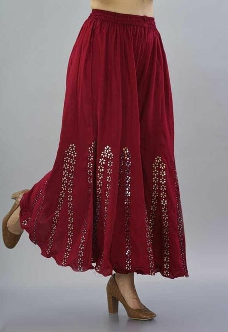 PAVONINE Maroon Color Embroidery Floral Patch Work Flared Sharara For Women