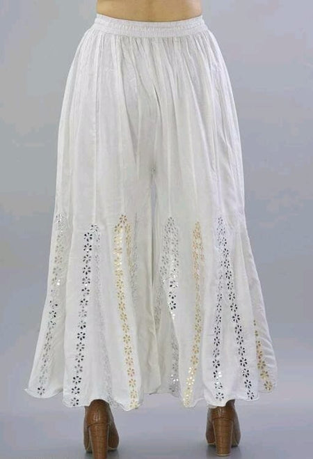 PAVONINE Off-White Color Embroidery Floral Patch Work Flared Sharara For Women