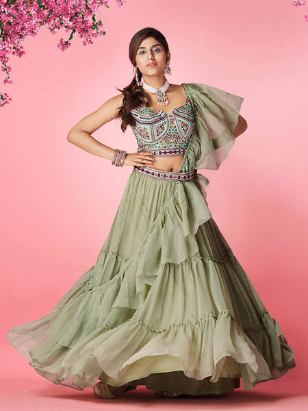 Myra Olive Green Art Silk Designer Lehenga