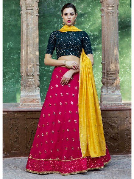 Myra Rani & Dark Green Georgette Embroidered Designer Lehenga