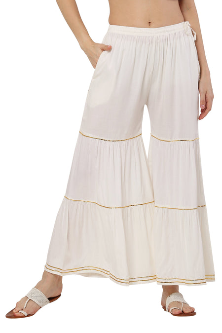 PAVONINE Off White Color 3-Panels Golden Gota Flared Sharara For Women