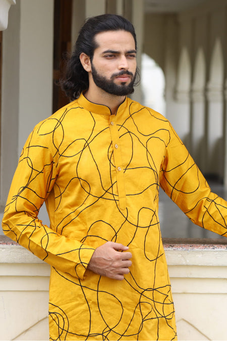 Niran Yellow Designer Men's kurta by Hilo Design