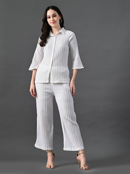 Myshka Women's White Pleated Co-Ord Set
