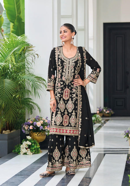 Anaita Black Heavy Chinon With Embroidery Readymade Sharara Suit