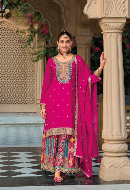 Anaita Dark Pink Premium Embroidered Chinon Readymade Salwar Suit