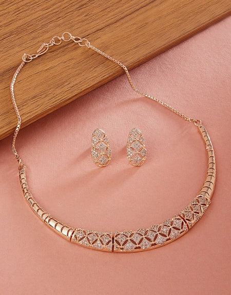 Jewel City Rose-Gold Plated White CZ-Studded Jewellery Set