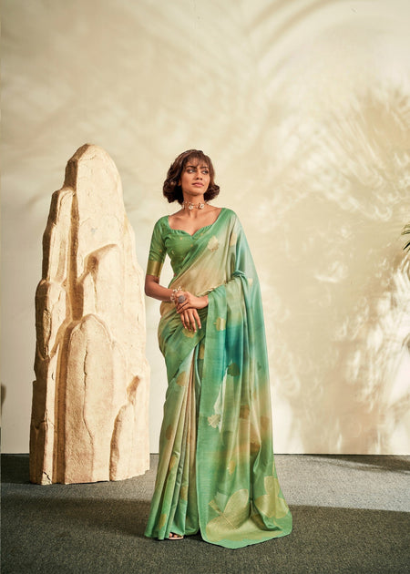 Anaita Green Printed Handloom Khadi Silk Silk Saree With Blouse