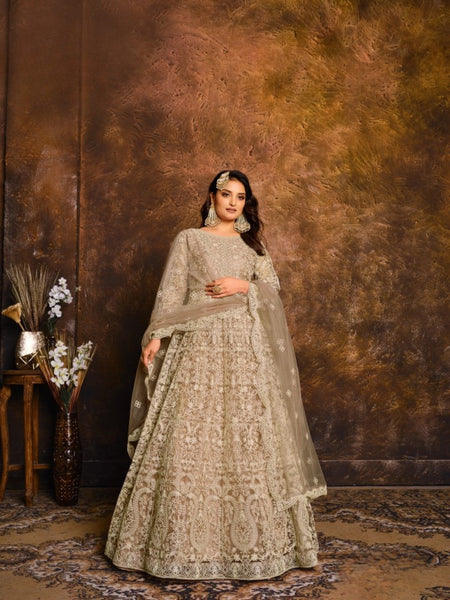 Anaita Mehendi Embroidered Net Anarkali Suit