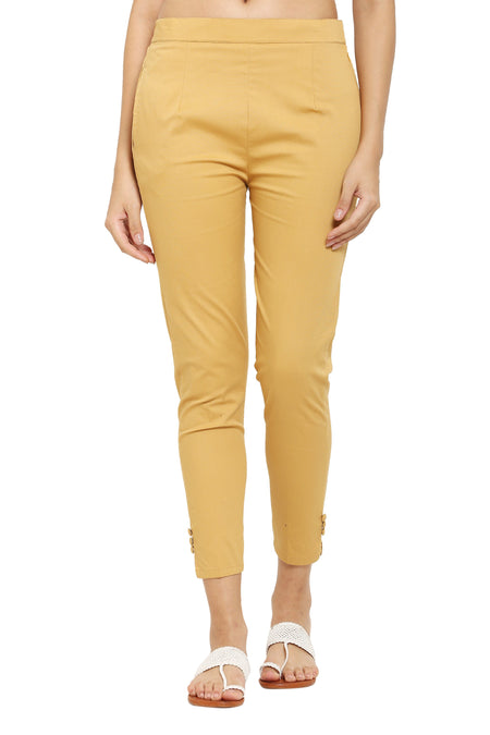 PAVONINE Light Skin Color Stretchable Cotton Lycra Fabric Pencil Pant For Women