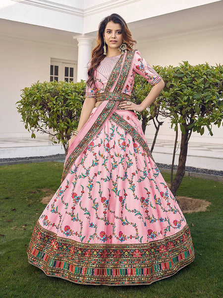 Myra Pink Silk Heavy Embroidered Lehenga