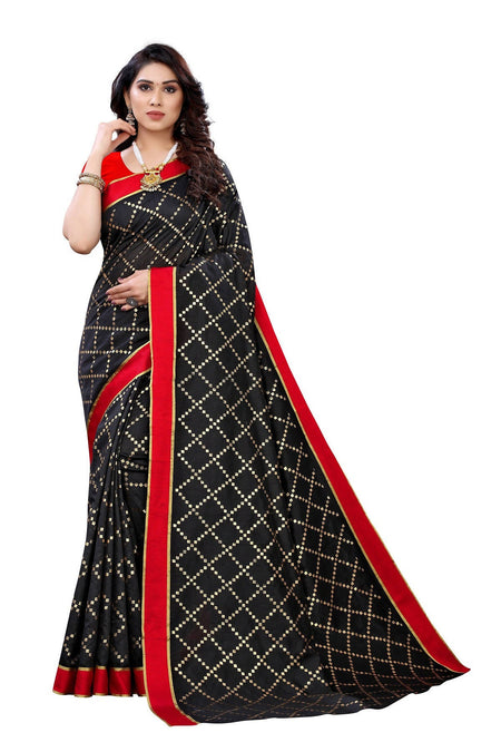 Vamika Black Linen Foil Print Saree (YOGI BLACK)