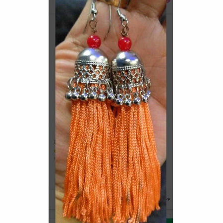 MS Fashion India Latest Fashion Orange Hanging Threads In Jhumka Earrings