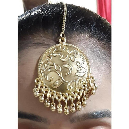 MS Fashion India Artificial Gold-Polished Drops Chandbali Maang Tikka
