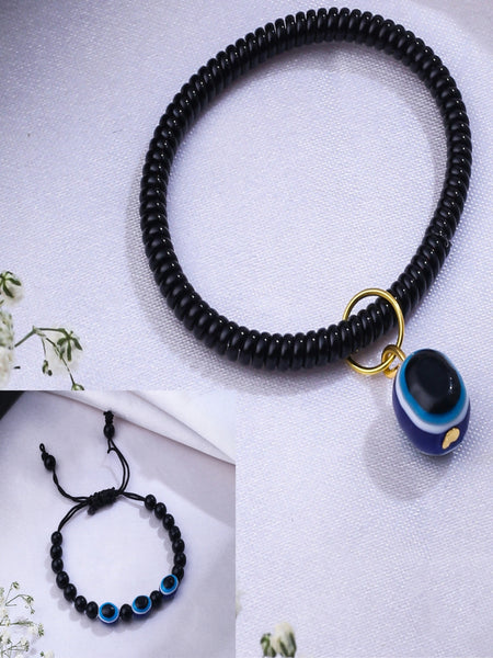 NVR Women & Men Set of 2 Black Evil Eye Rakhi With Roli Chawal