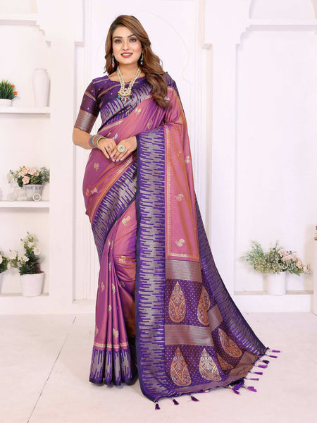 Aastha Fashion Purple South Soft Silk Zari Weaving Saree