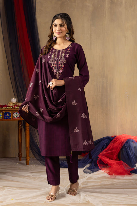 Pramukh Fab Wine Color Viscose Kurta Set