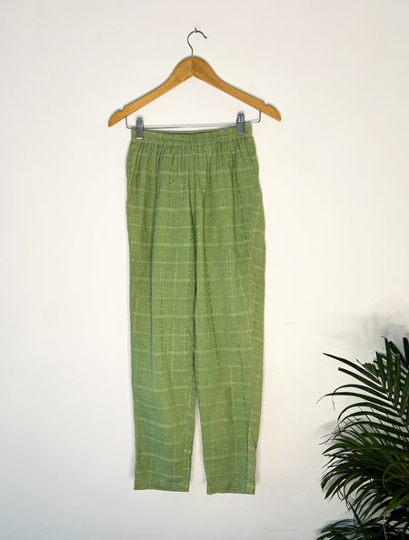 trueBrowns Light Green Cotton Dobby Pants